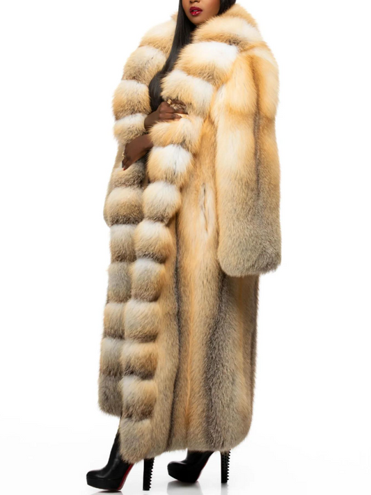 Cream & Tan Ombre Faux Fur Maxi Coat