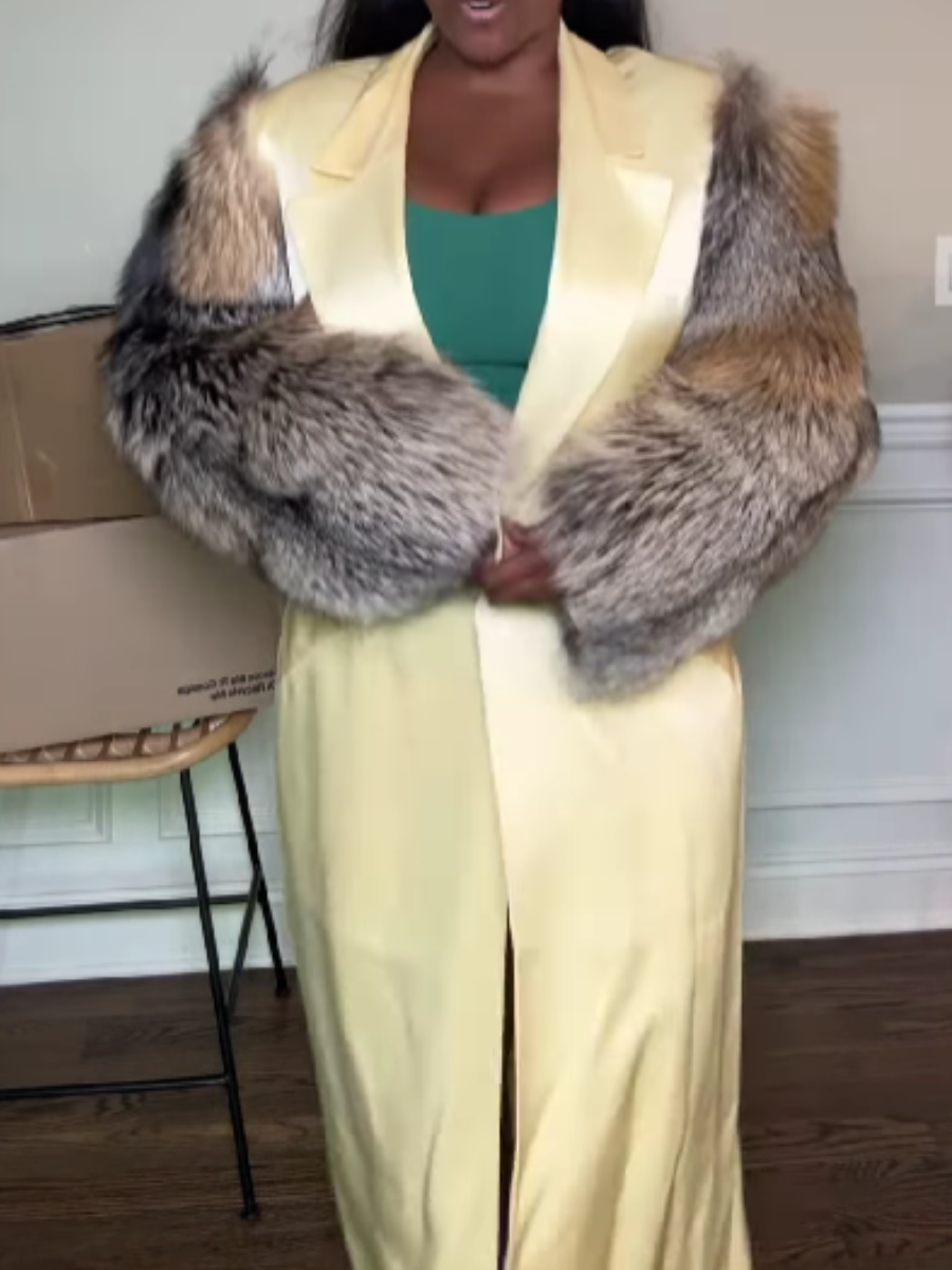 Plush-Sleeve Leather Coat