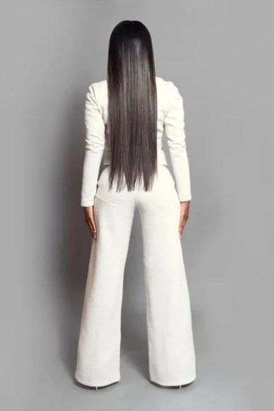 Cream Ribbed Zip-Up Track Suit Set