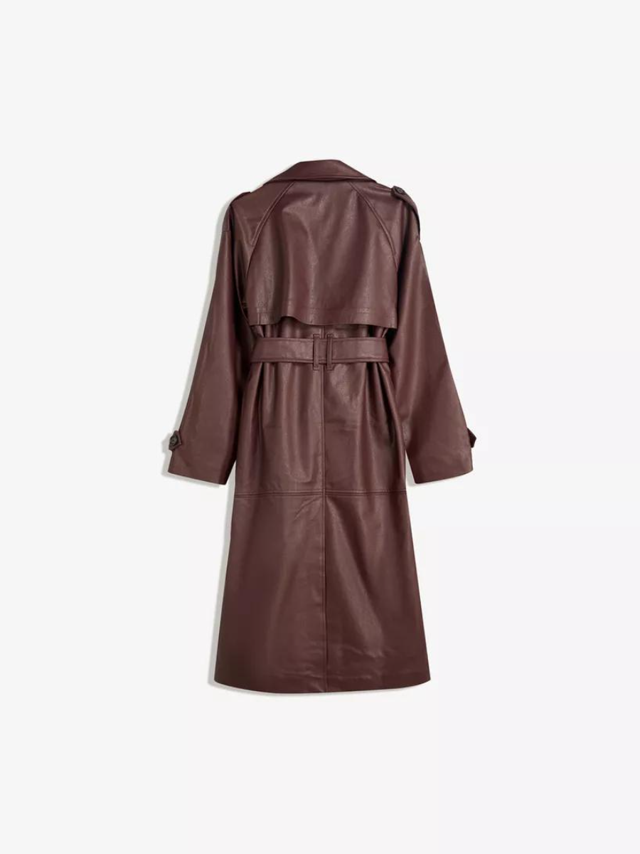 Burgundy Faux Leather Trench Coat