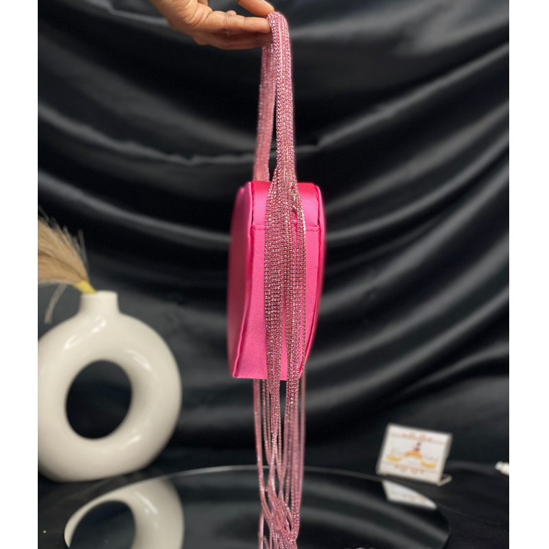 Sparkly Rhinestone Heart Fringe Bag