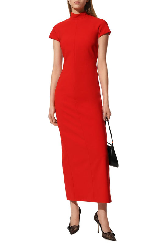 Red High-Neck Midi Dress