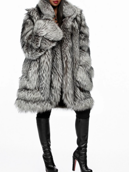 Silver fox fur coat