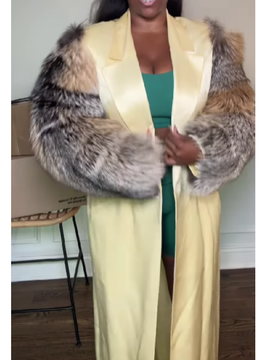 Plush-Sleeve Leather Coat