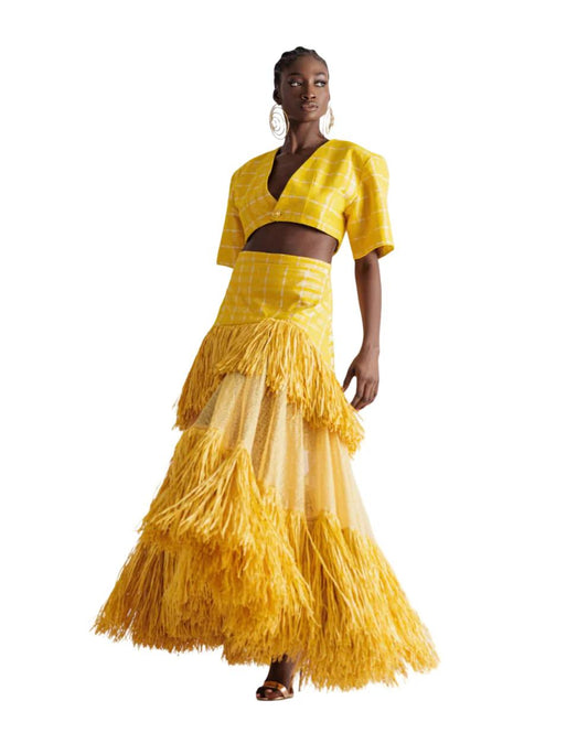 Sunflower Yellow Plaid Fringe Two-Piece Set