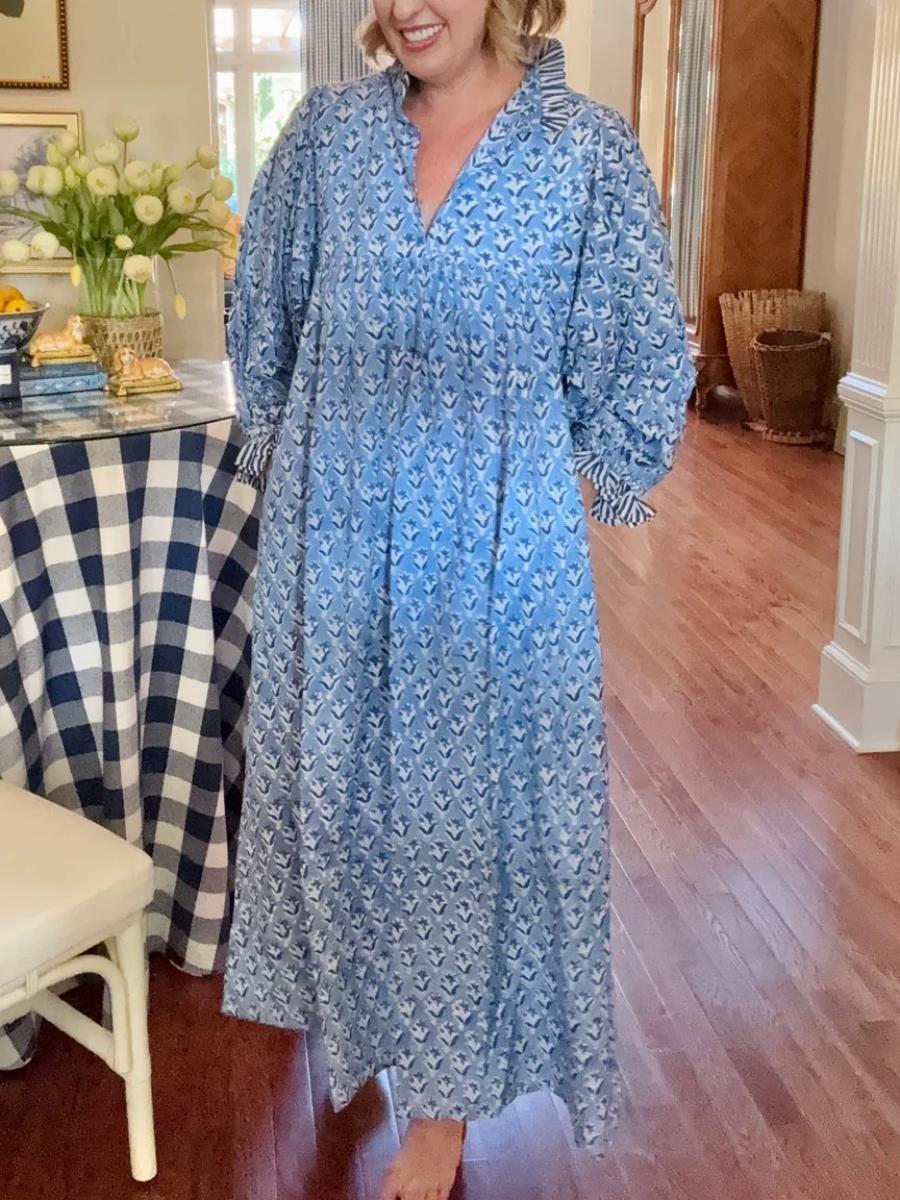 Newest Cotton Block Print Maxi Dress