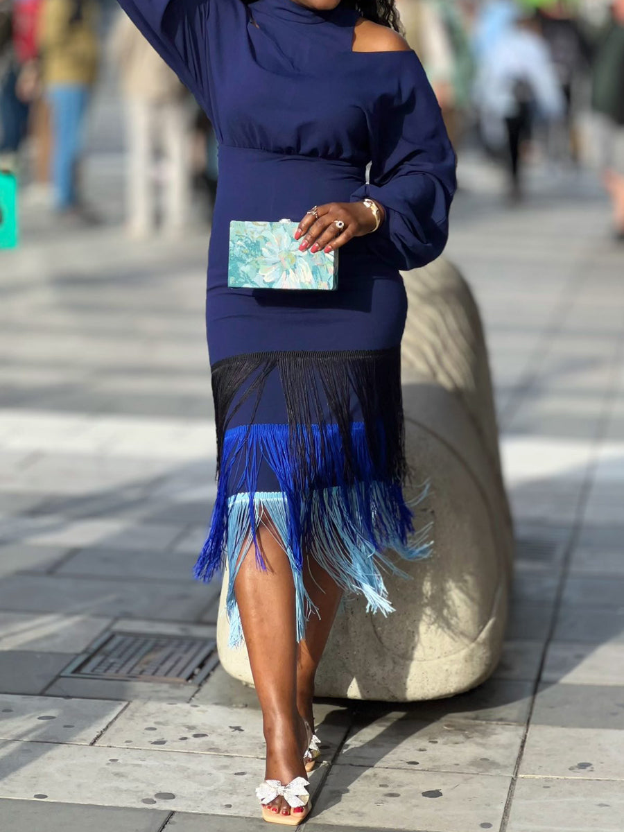 Cold Shoulder Fringed Edge Dress