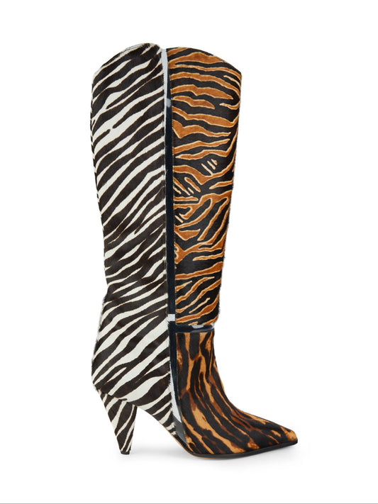 Two-Tone Animal Print Knee-High Boots