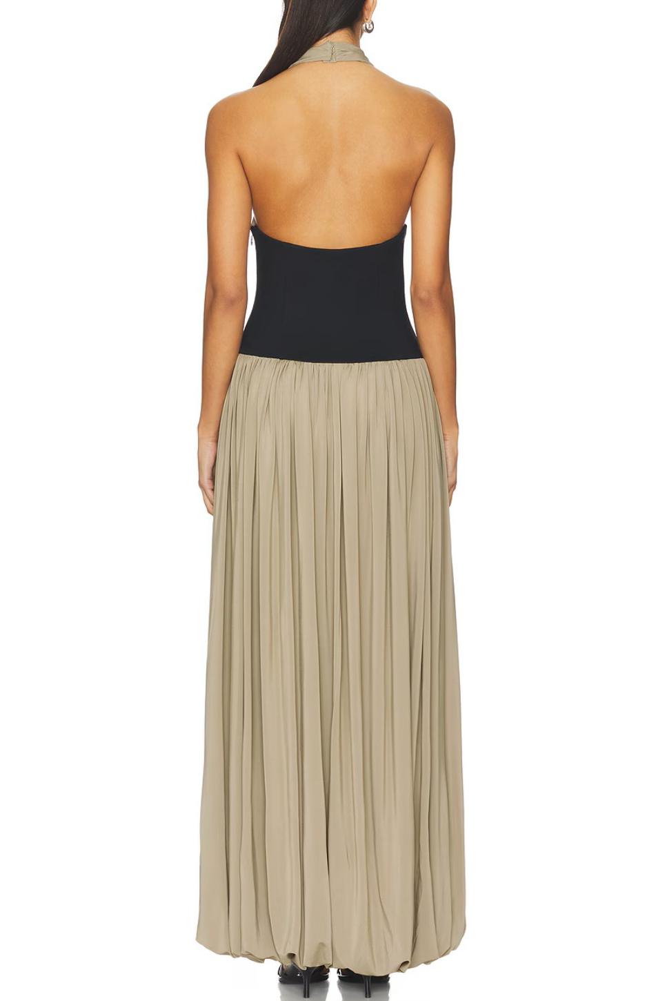 Taupe Halter Colorblock Maxi Dress