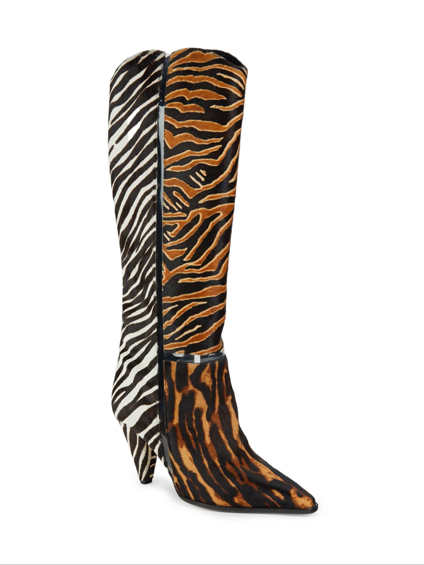 Two-Tone Animal Print Knee-High Boots