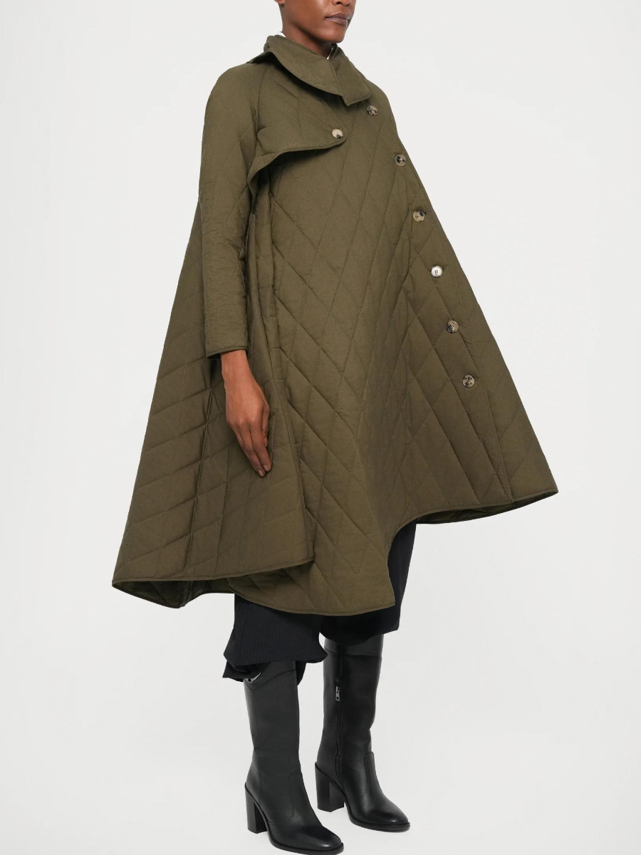 Olive Quilted Cape Coat