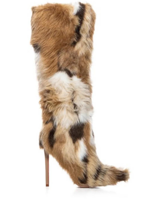 Faux Fur Knee-High Stiletto Boots