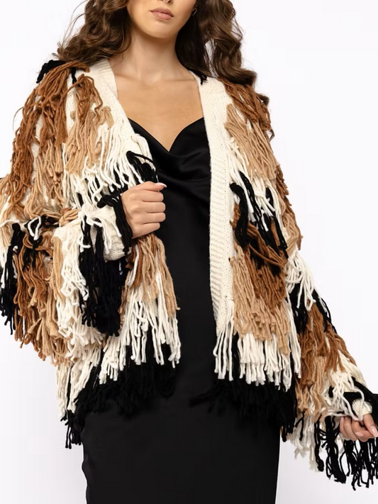 Fringe Knit Color-Block Shrug