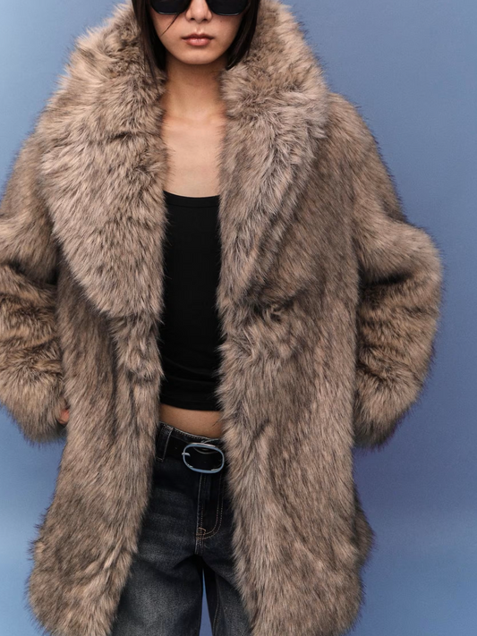 Beige Faux Fur Oversized Coat