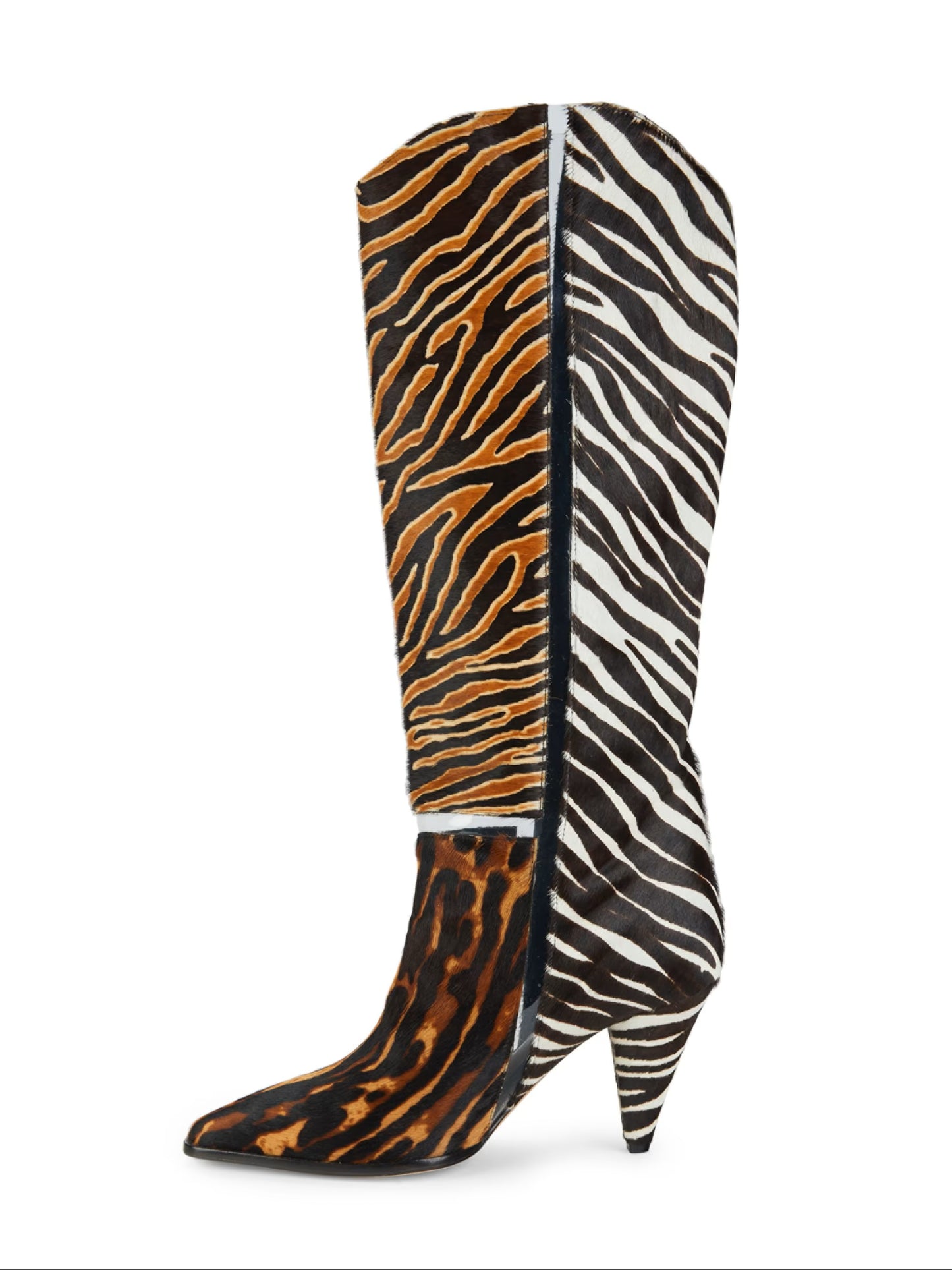 Two-Tone Animal Print Knee-High Boots