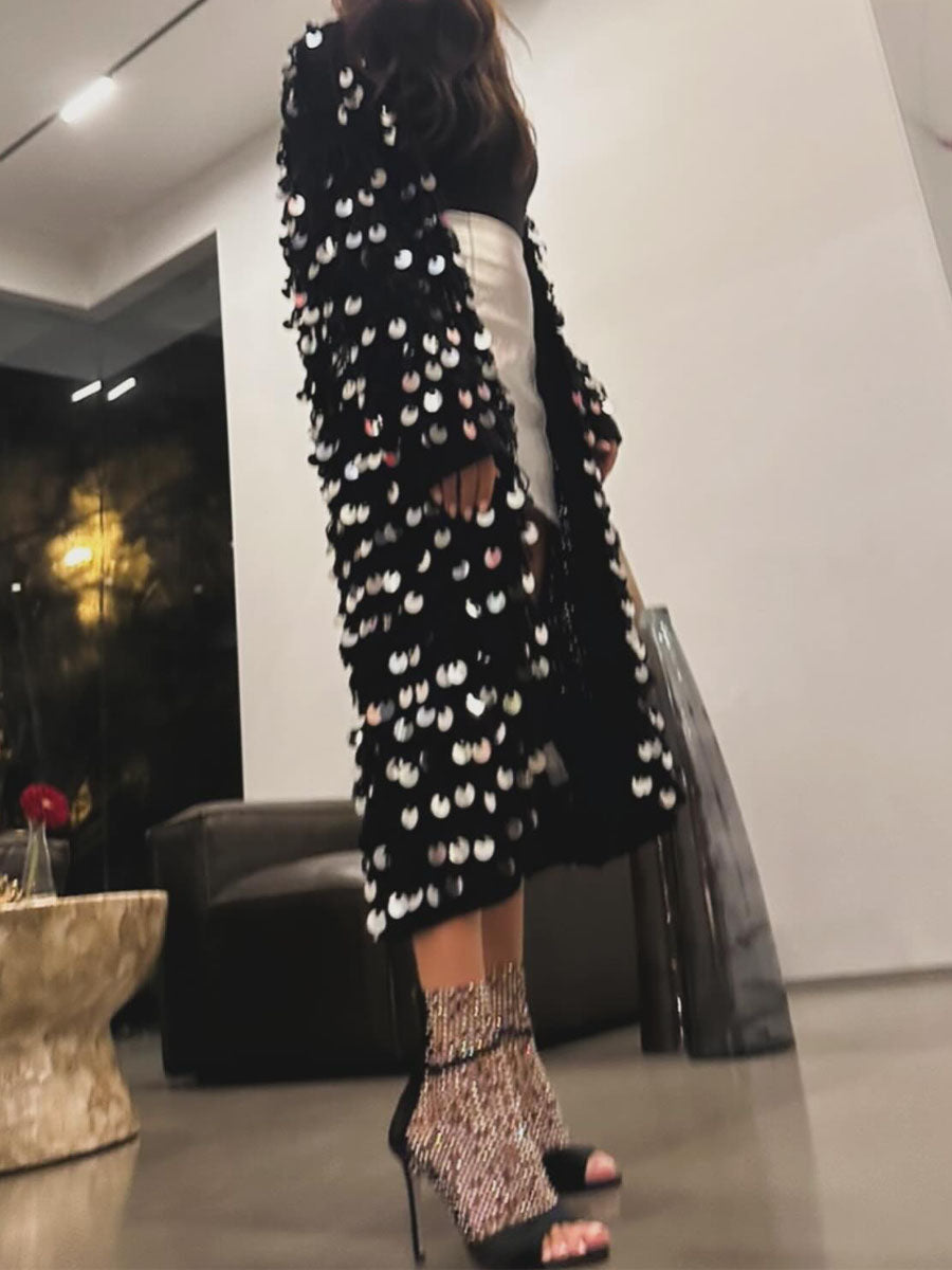 Sequined Knit Sweater Cardigan