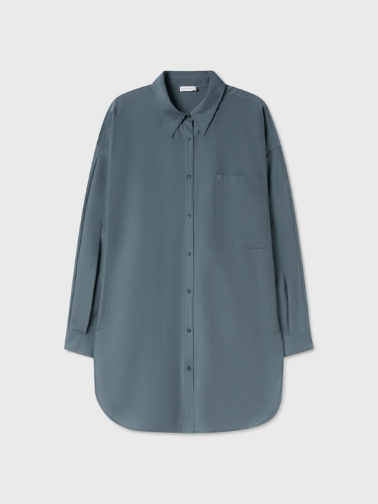 Slate Blue Oversized Silky Shirt