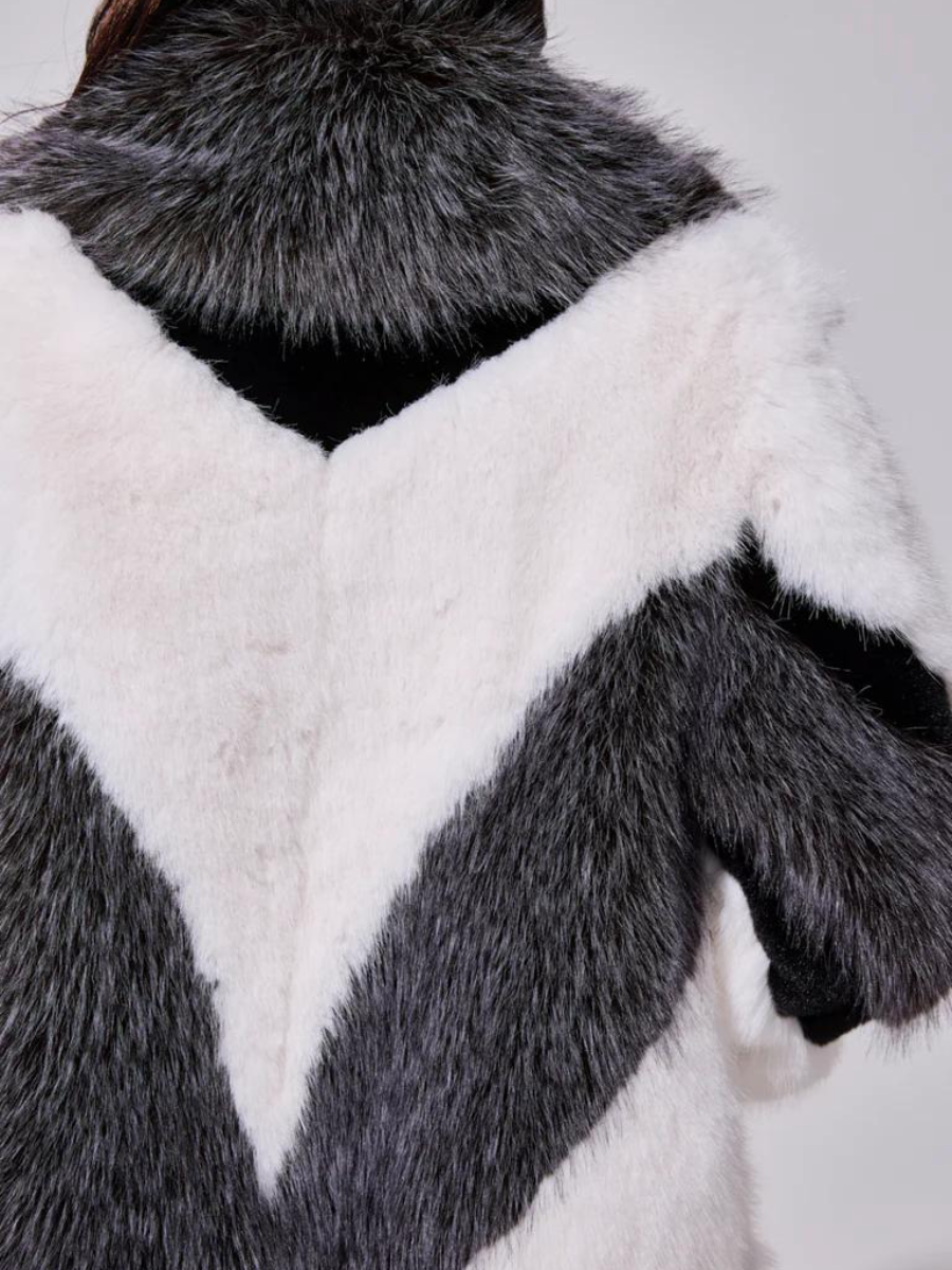 Black & White Patchwork Faux Fur Maxi Coat
