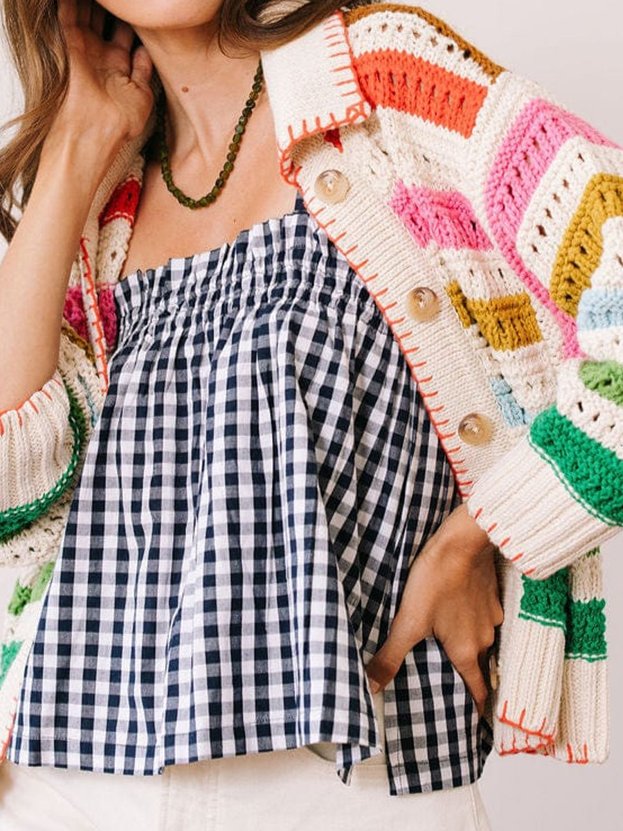 Rainbow Stripe Hollowed Out Cardigan