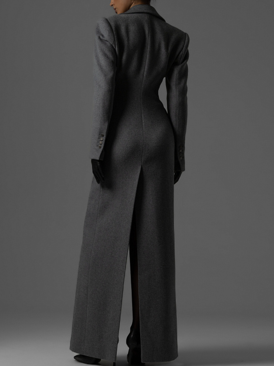 Grey Wool Structured Maxi Coat