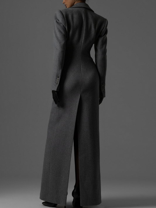 Grey Wool Structured Maxi Coat