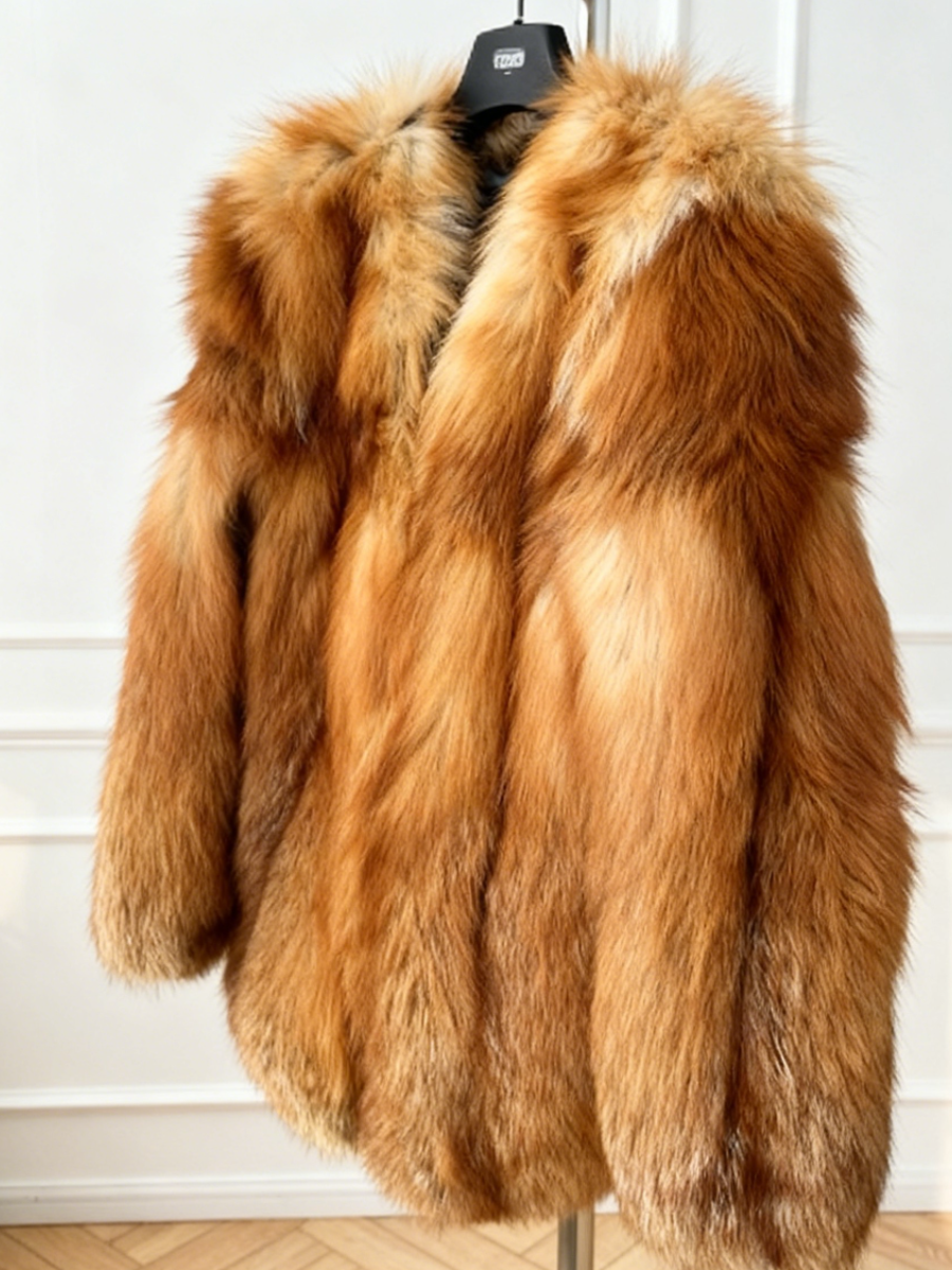 Tan-Yellow Gradient Faux Fox Fur Cropped Coat