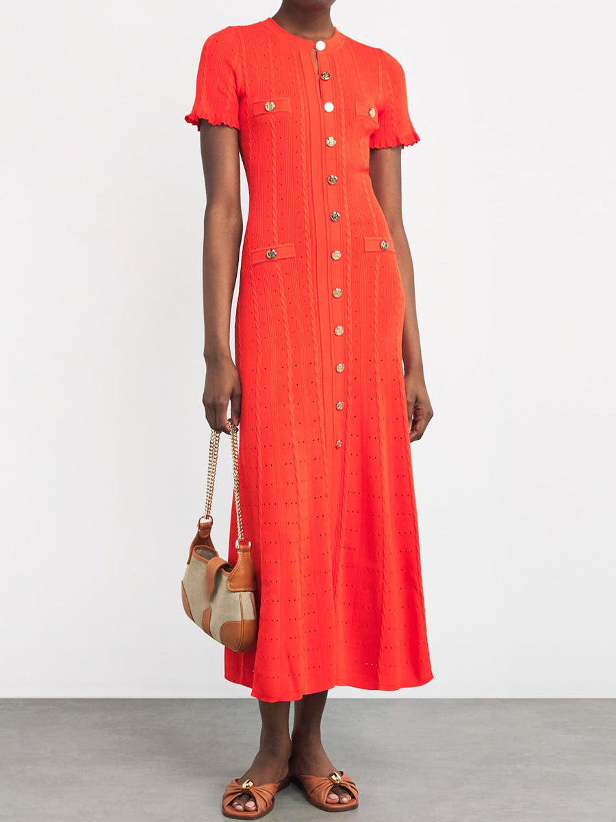 Threaded Single-breasted Knitted Dress