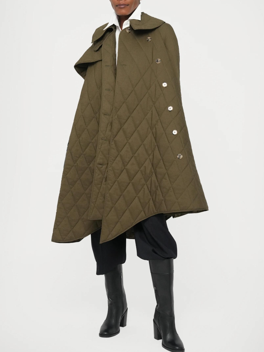 Olive Quilted Cape Coat