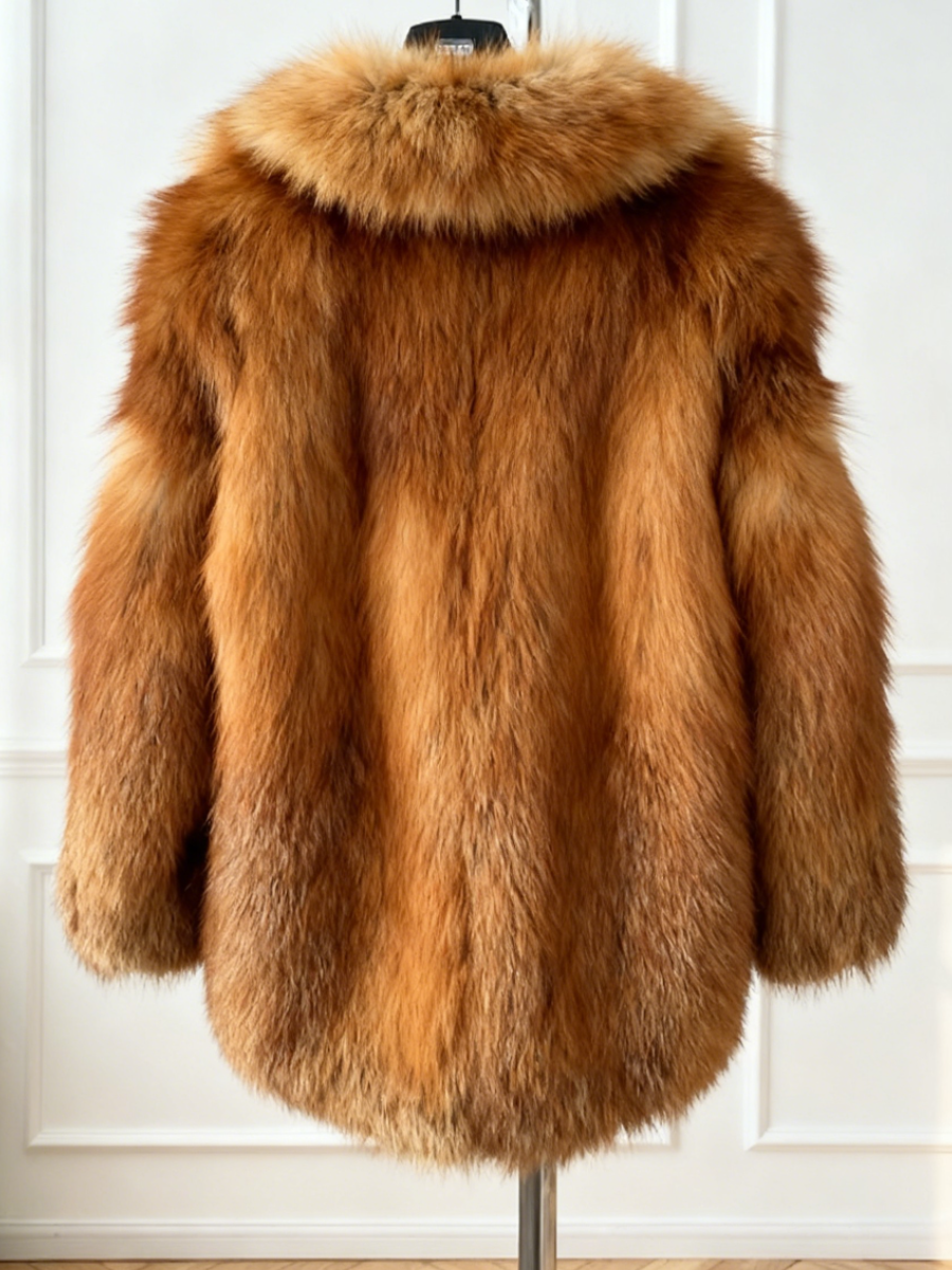 Tan-Yellow Gradient Faux Fox Fur Cropped Coat