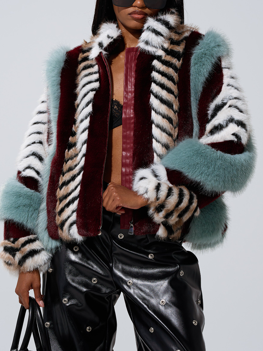 Multicolor Patchwork Plush Coat
