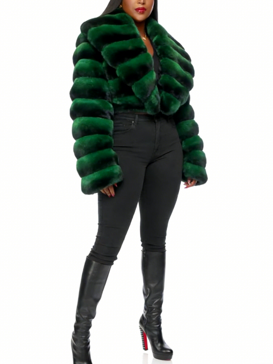 Emerald Ombre Faux Fur Cropped Jacket