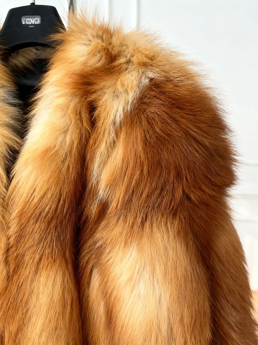 Tan-Yellow Gradient Faux Fox Fur Cropped Coat