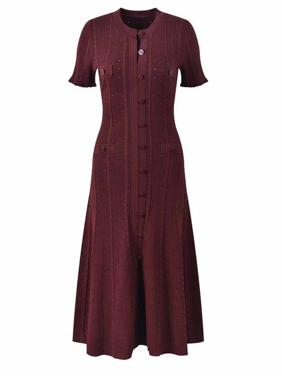 Threaded Single-breasted Knitted Dress