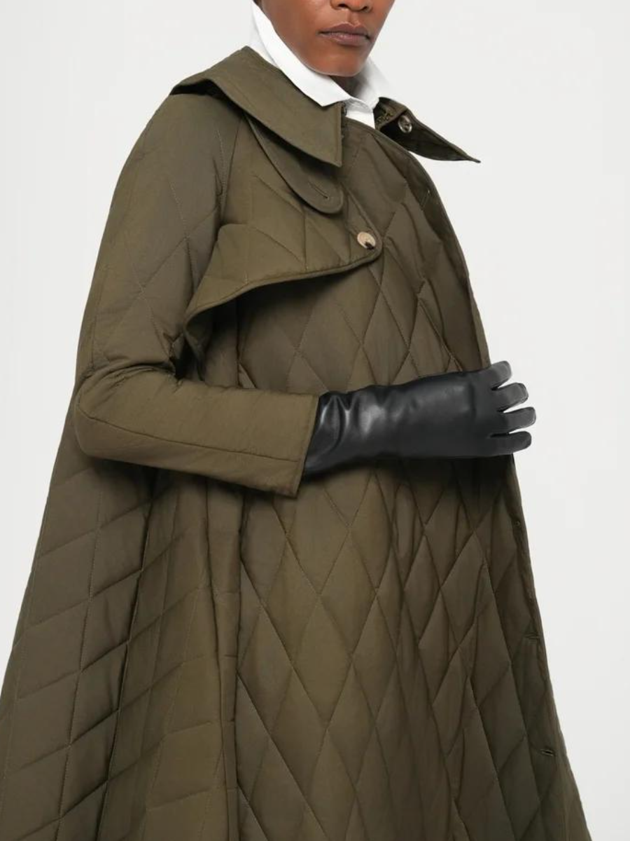 Olive Quilted Cape Coat