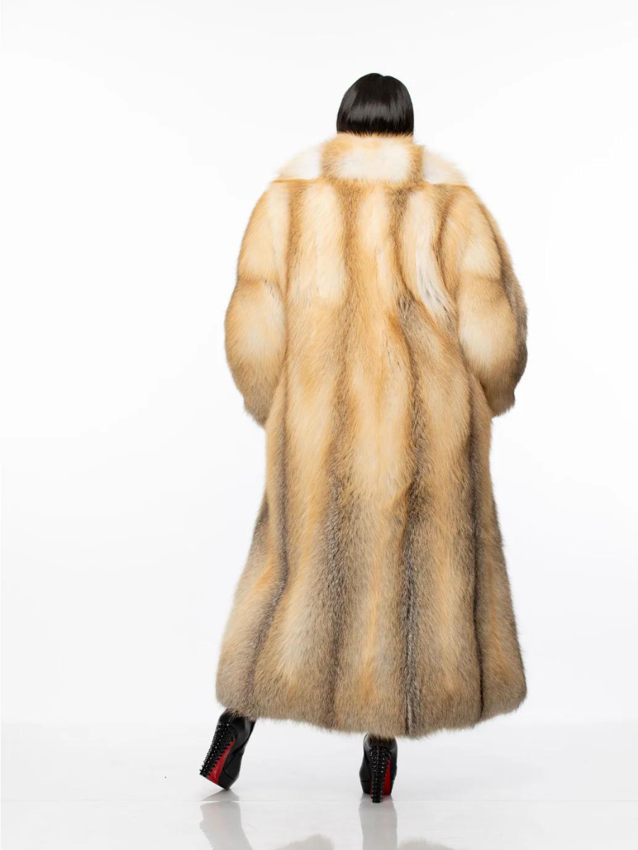 Cream & Tan Ombre Faux Fur Maxi Coat
