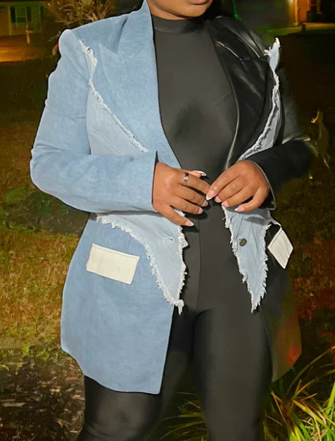 Denim Leather Stitching Blazer