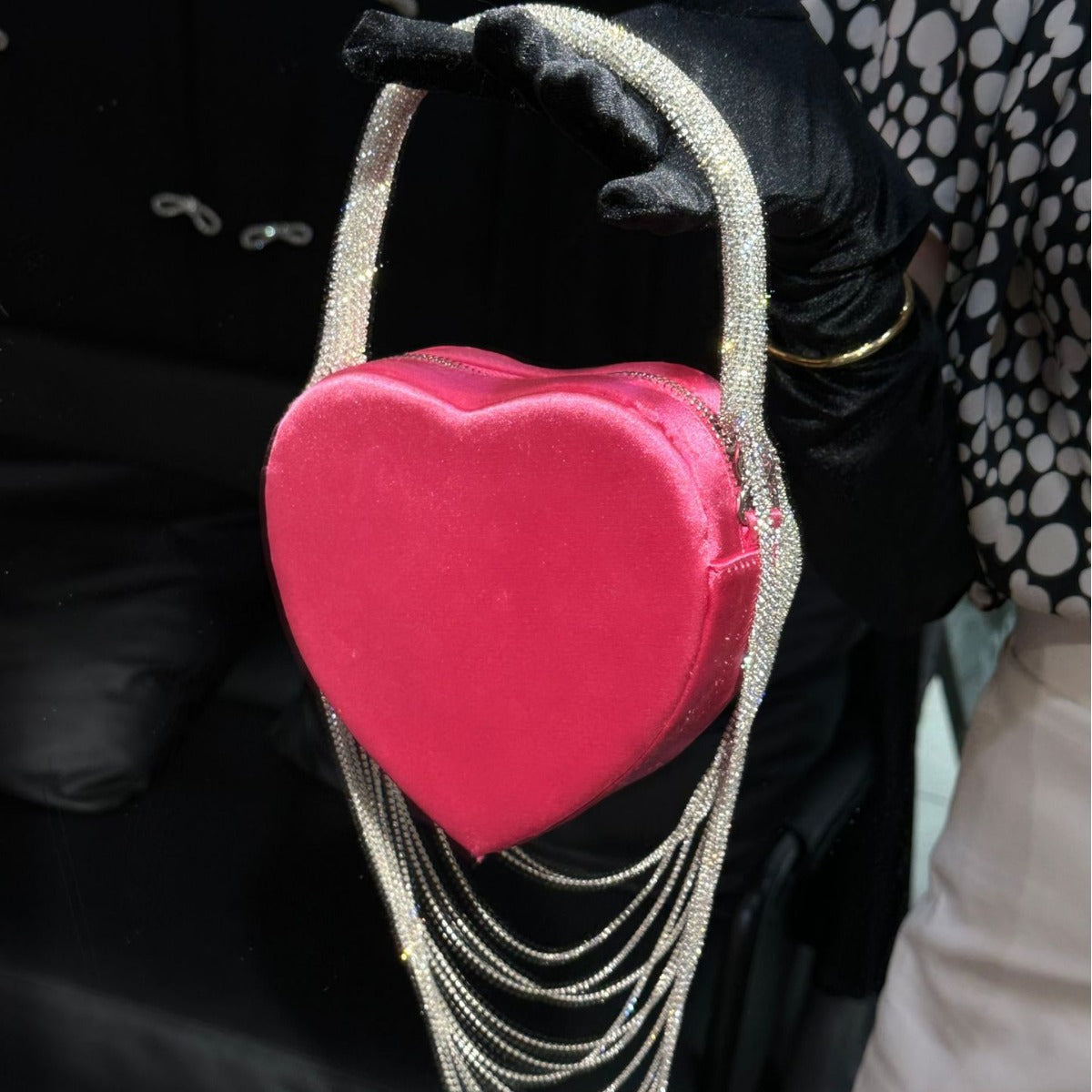 Sparkly Rhinestone Heart Fringe Bag