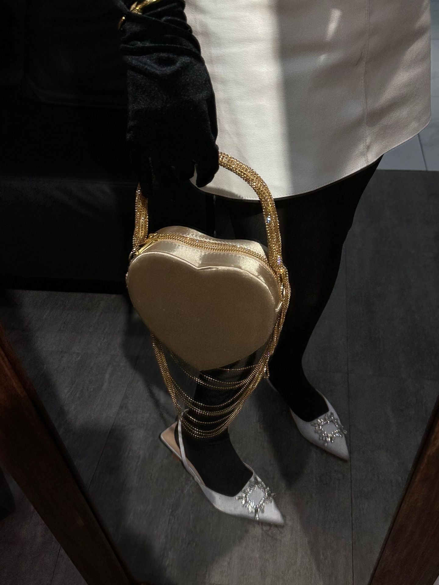 Sparkly Rhinestone Heart Fringe Bag