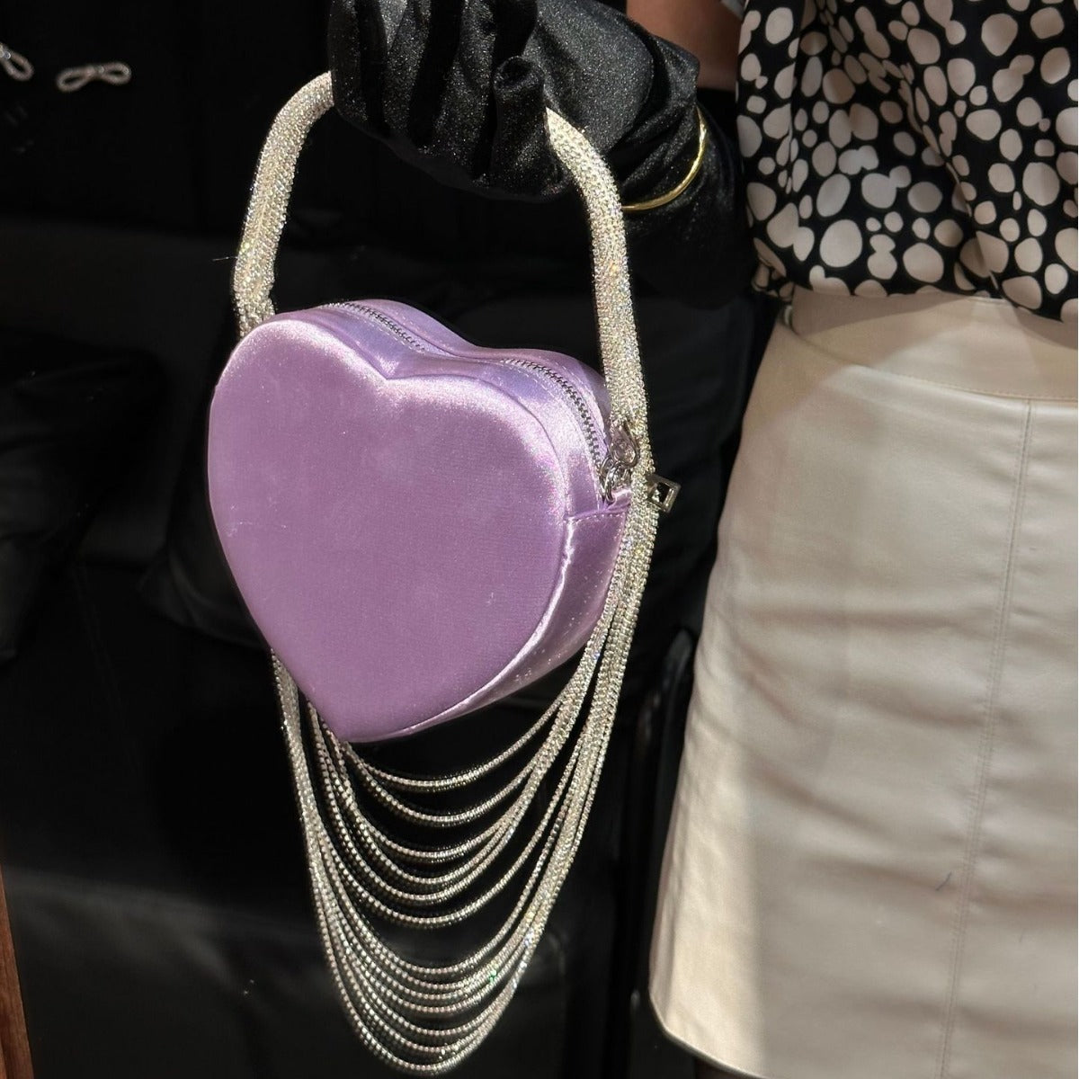 Sparkly Rhinestone Heart Fringe Bag