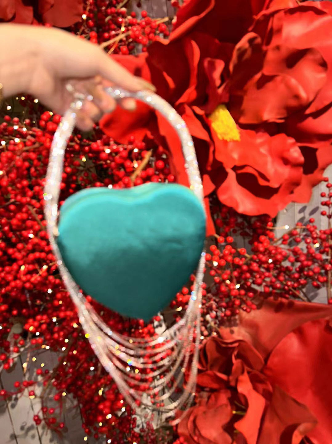 Sparkly Rhinestone Heart Fringe Bag