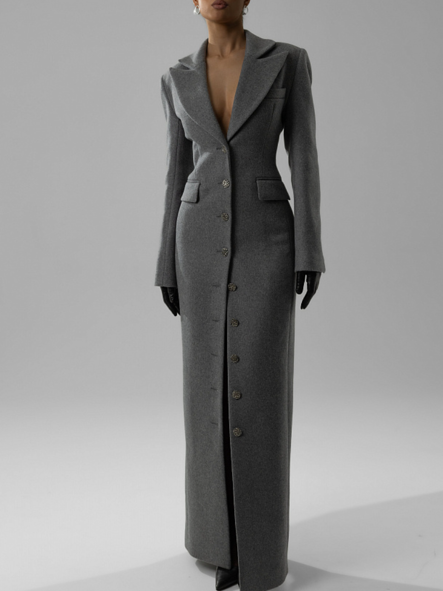Grey Wool Structured Maxi Coat