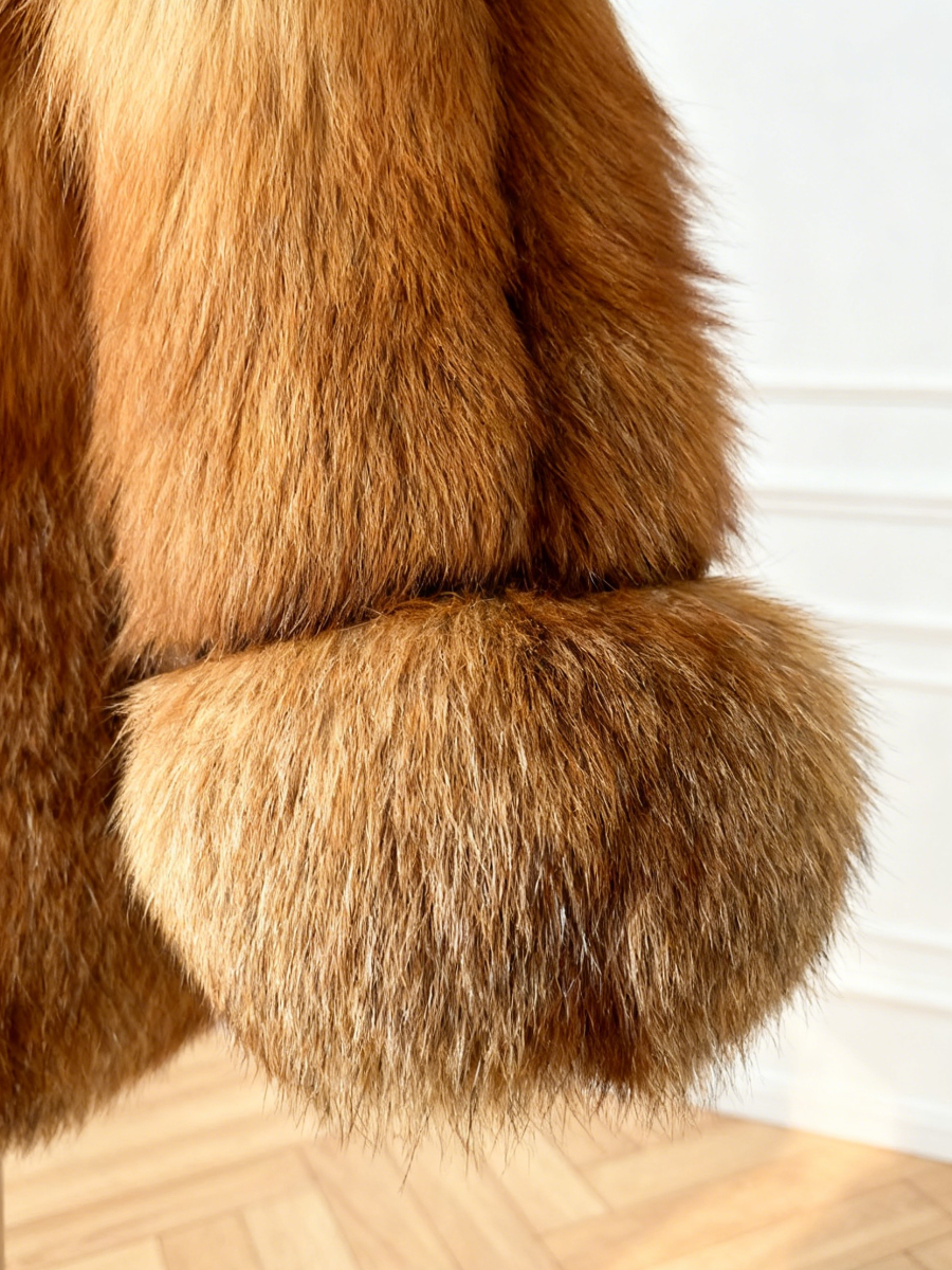 Tan-Yellow Gradient Faux Fox Fur Cropped Coat