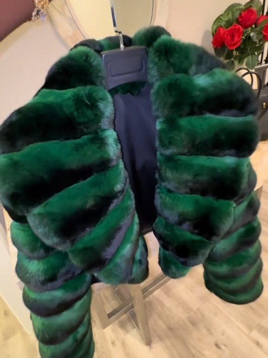 Emerald Ombre Faux Fur Cropped Jacket