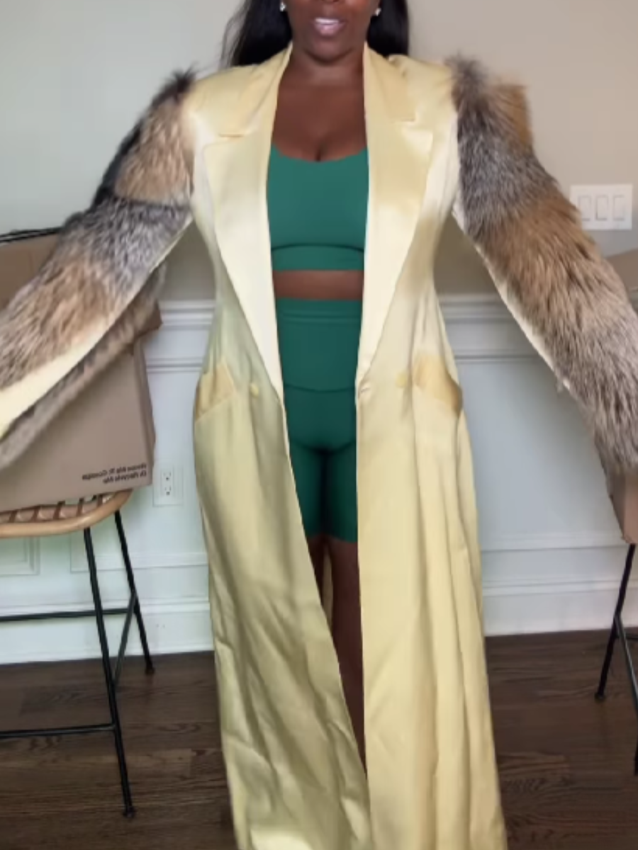 Plush-Sleeve Leather Coat