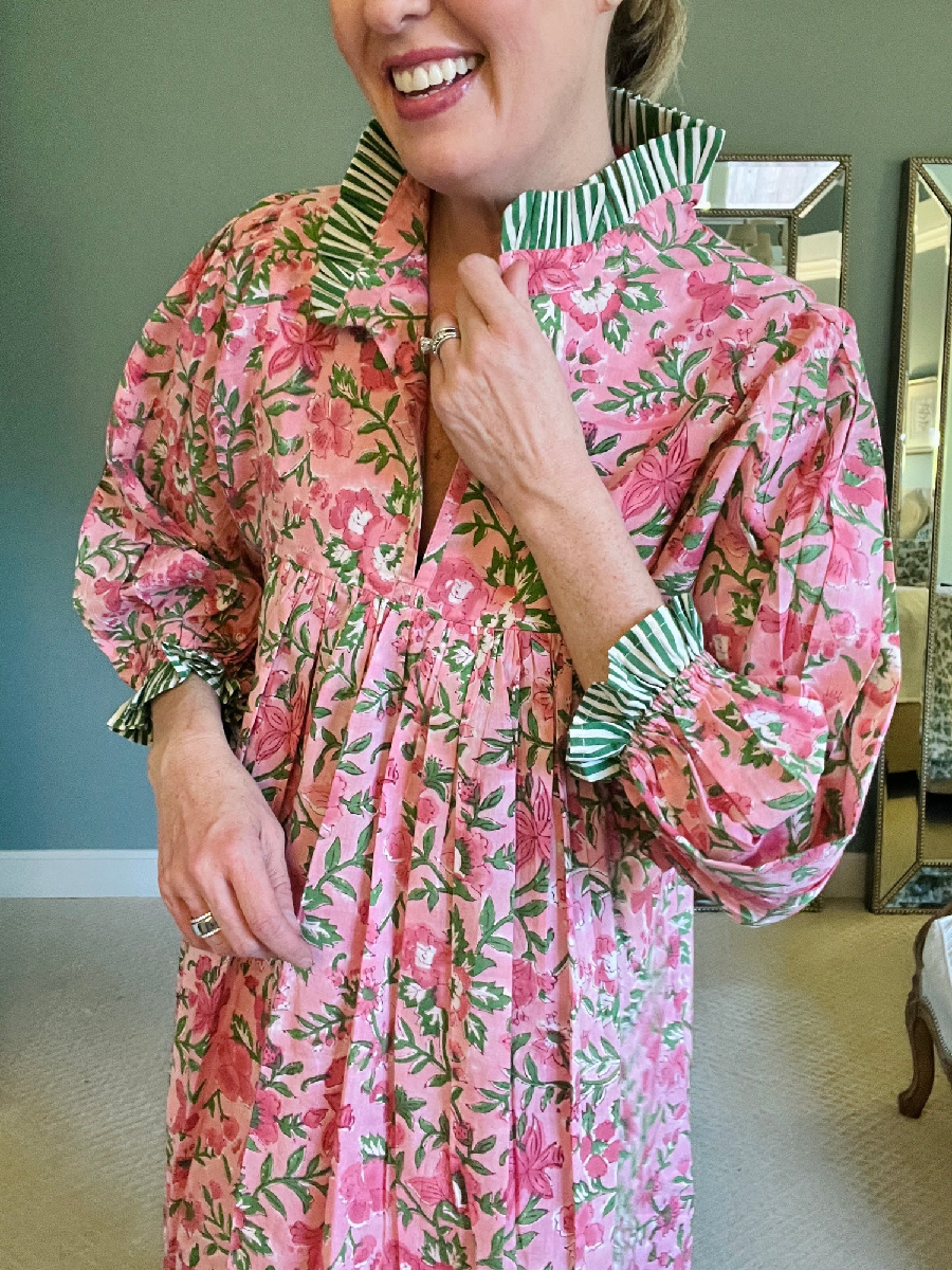 Newest Cotton Block Print Maxi Dress