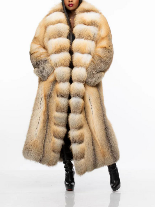 Cream & Tan Ombre Faux Fur Maxi Coat