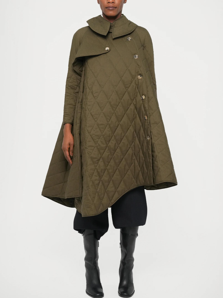 Olive Quilted Cape Coat