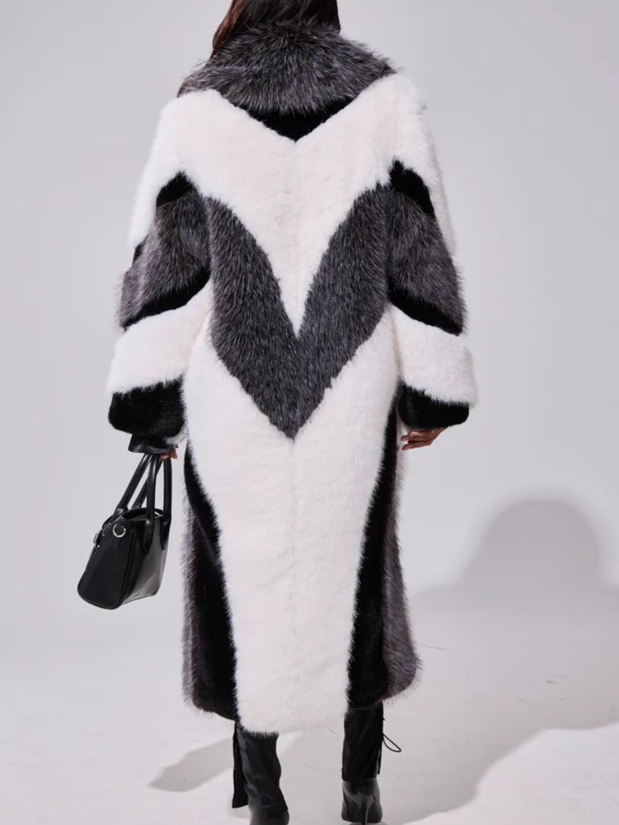 Black & White Patchwork Faux Fur Maxi Coat