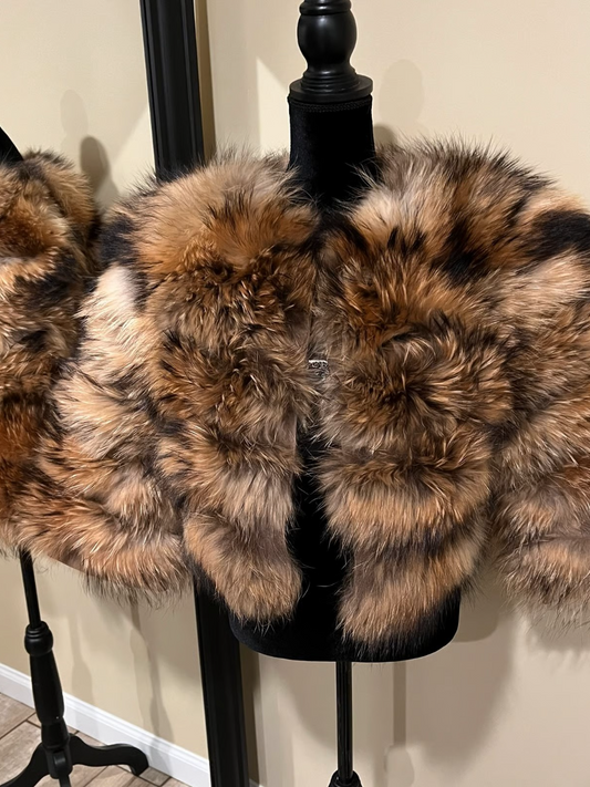 Brown faux fur short jacket