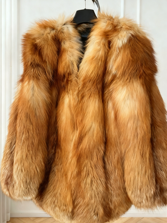 Tan-Yellow Gradient Faux Fox Fur Cropped Coat